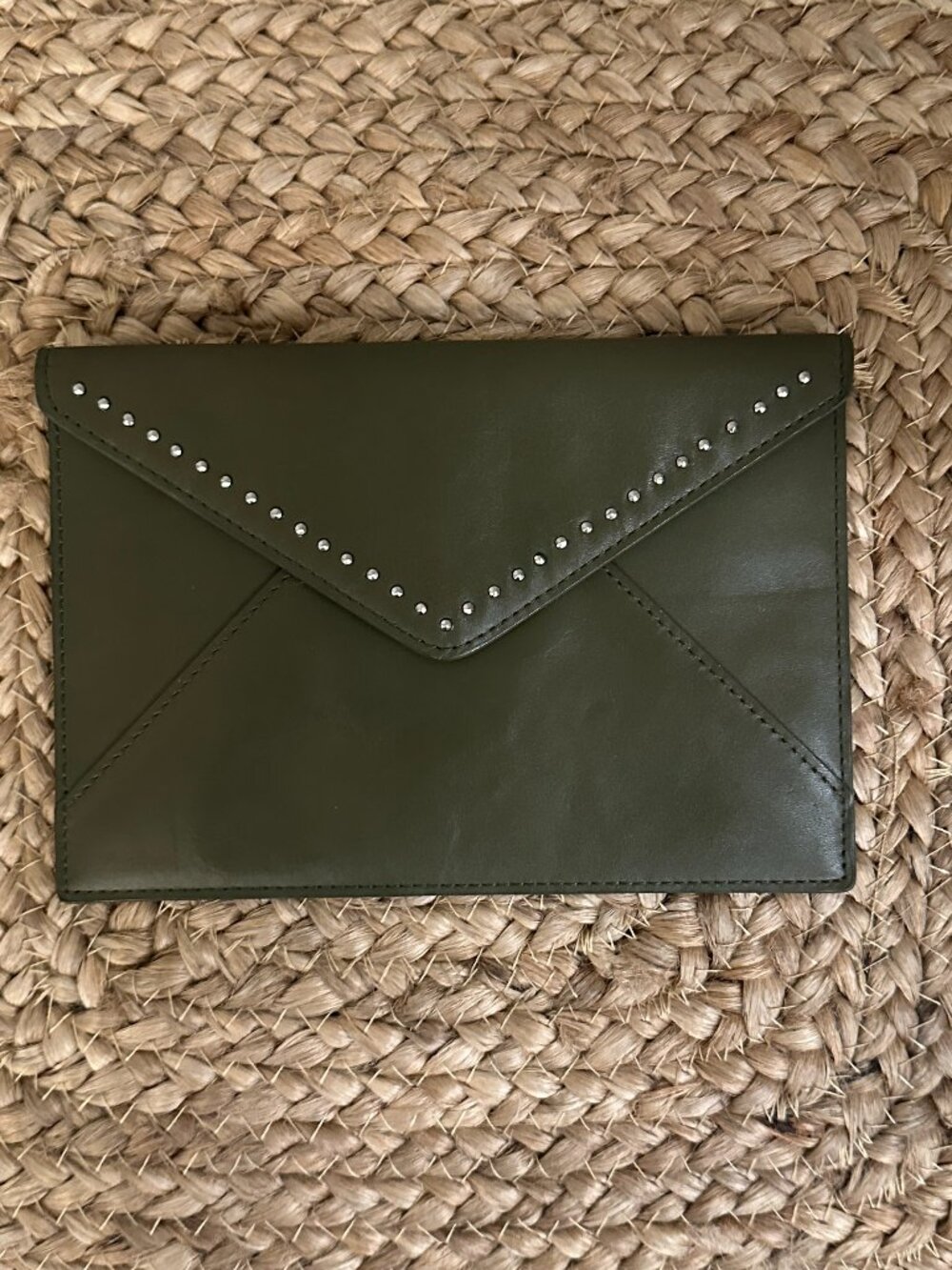Levenger Green Leather Envelope Wallet Clutch - Picture 2 of 5